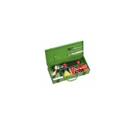 Soldering iron set in a metal box